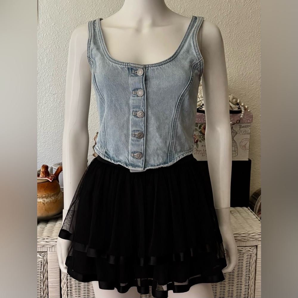 Levi’s Dani Bustier Corset Cropped Top Cotton Denim Open Back Light Blue Size XS